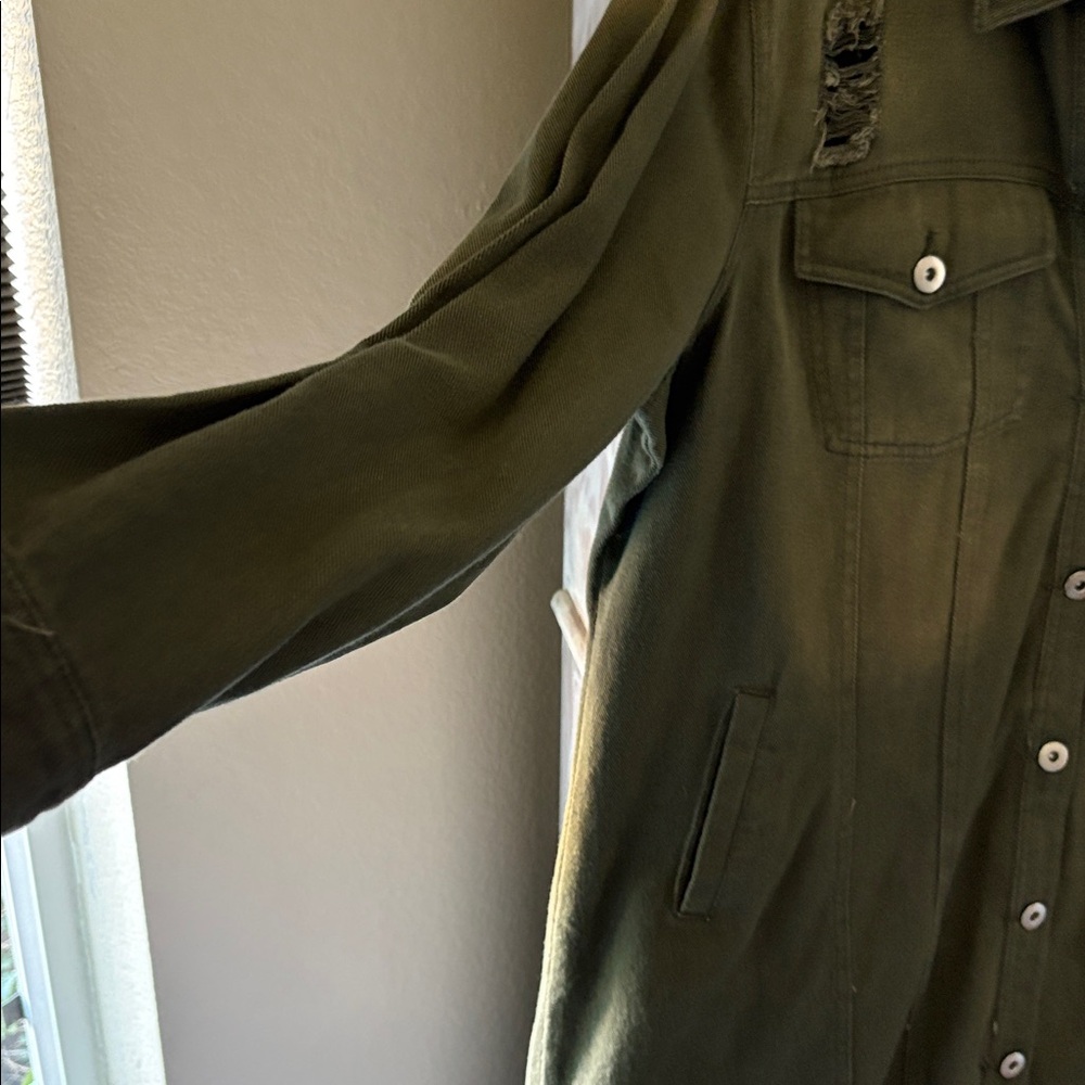 Olive Green Jean Jacket - Picture 5 of 6
